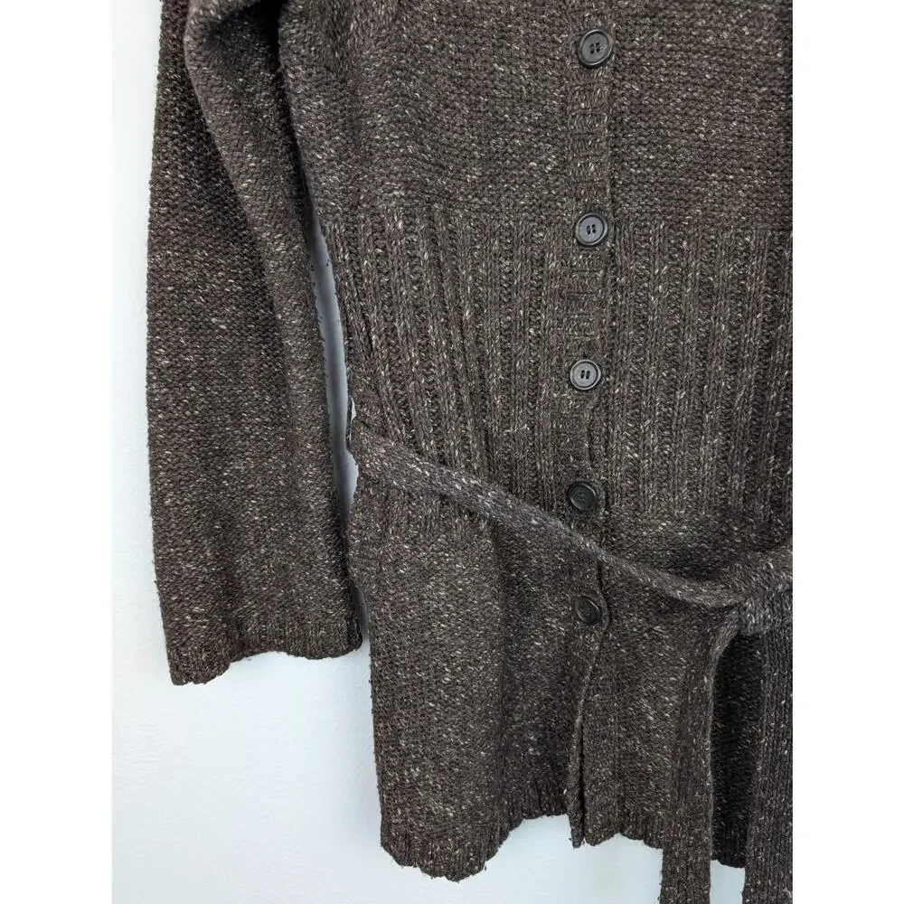 J Crew Cardigan Sweater Longline Wool Blend Heathered Chunky Knit Brown Size M